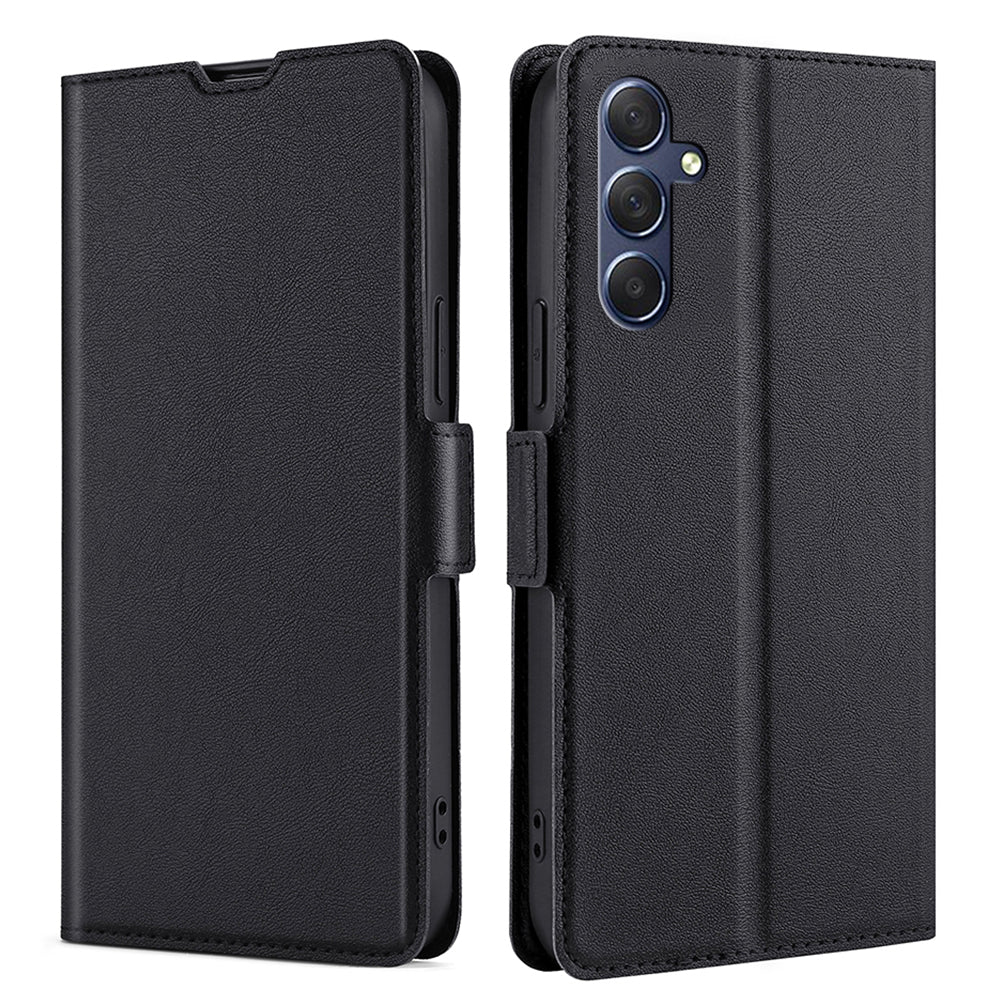 Uniqkart for Samsung Galaxy F54 5G / M54 5G Anti-Scratch Card Slot Phone Case PU Leather Stand Shockproof Cover - Black