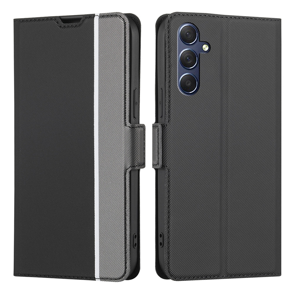 Uniqkart for Samsung Galaxy M54 5G / F54 5G Twill Texture Phone Cover Stand Magnetic Closure Card Slot PU Leather Case - Black