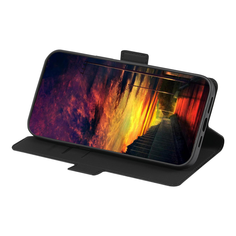 Uniqkart for Samsung Galaxy M54 5G / F54 5G Twill Texture Phone Cover Stand Magnetic Closure Card Slot PU Leather Case - Black