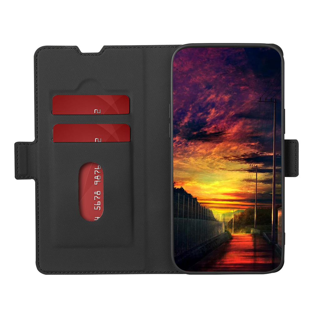 Uniqkart for Samsung Galaxy M54 5G / F54 5G Twill Texture Phone Cover Stand Magnetic Closure Card Slot PU Leather Case - Black