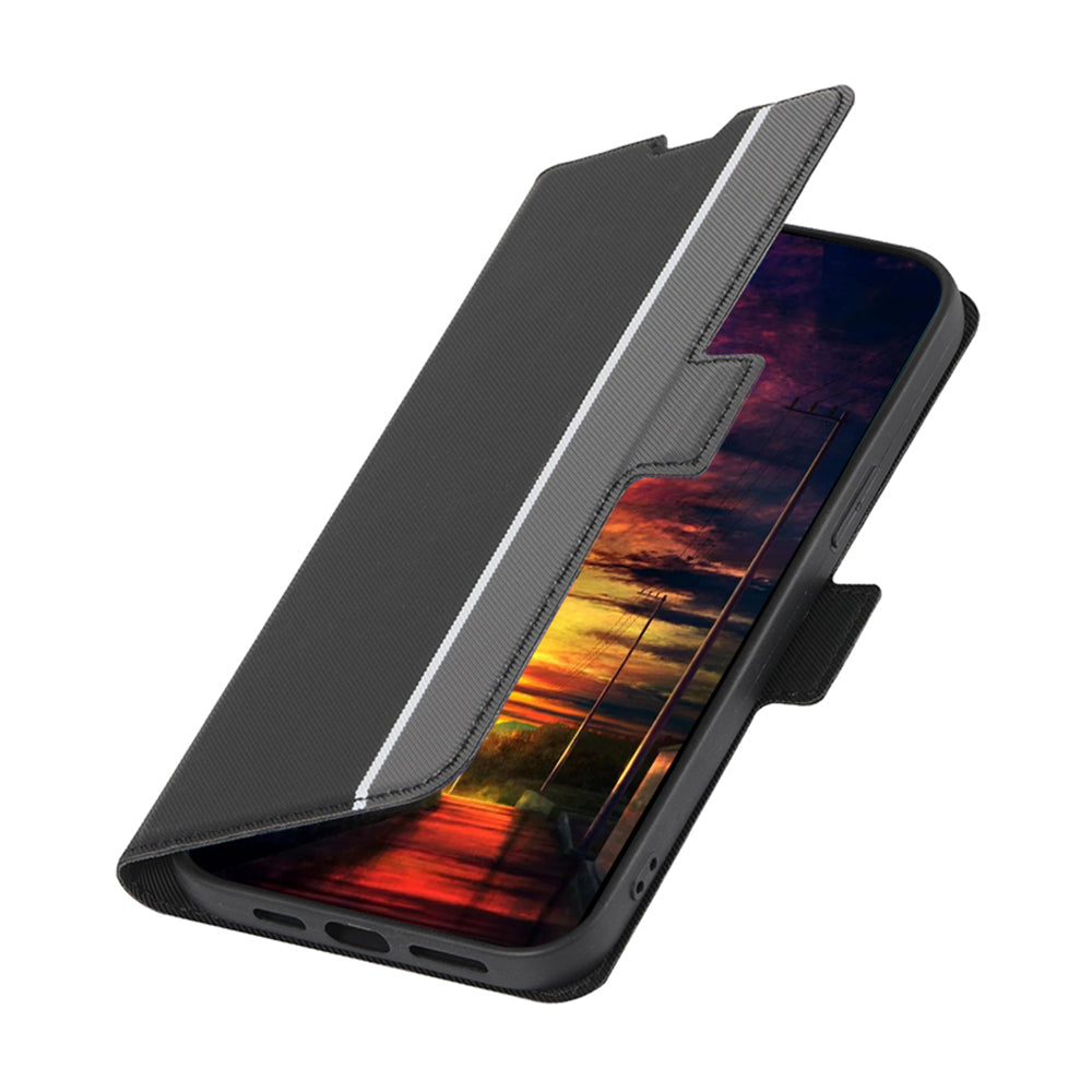 Uniqkart for Samsung Galaxy M54 5G / F54 5G Twill Texture Phone Cover Stand Magnetic Closure Card Slot PU Leather Case - Black