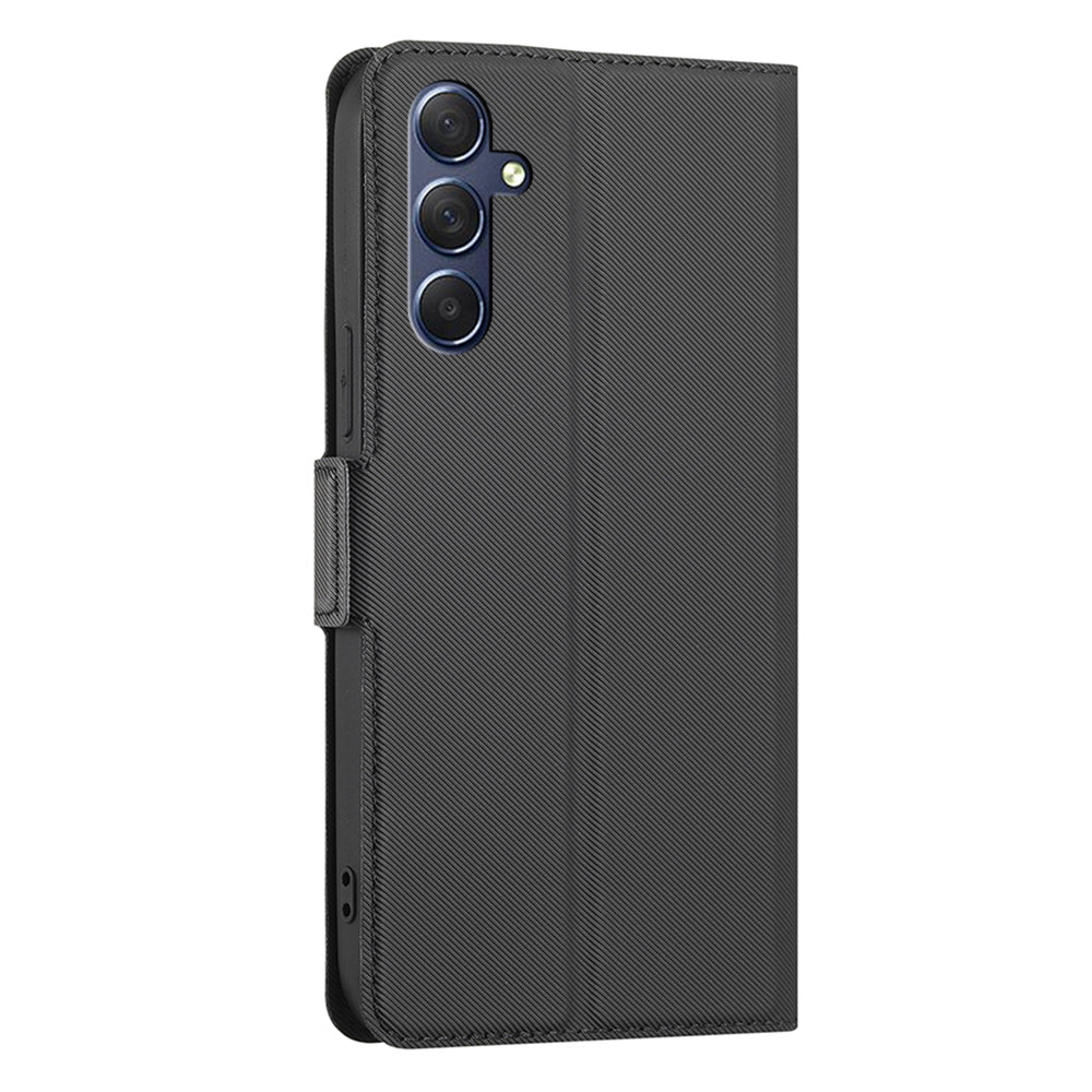 Uniqkart for Samsung Galaxy M54 5G / F54 5G Twill Texture Phone Cover Stand Magnetic Closure Card Slot PU Leather Case - Black