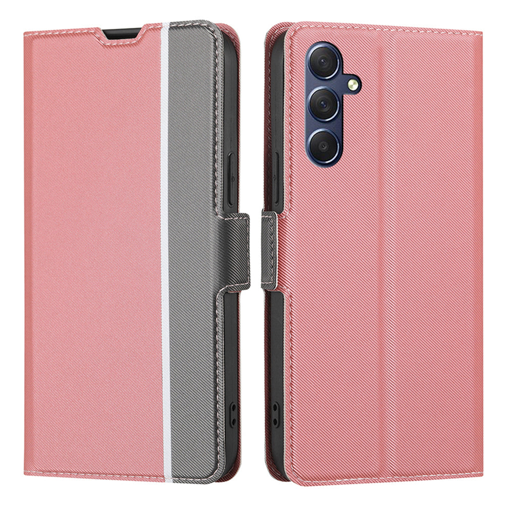 Uniqkart for Samsung Galaxy M54 5G / F54 5G Twill Texture Phone Cover Stand Magnetic Closure Card Slot PU Leather Case - Pink