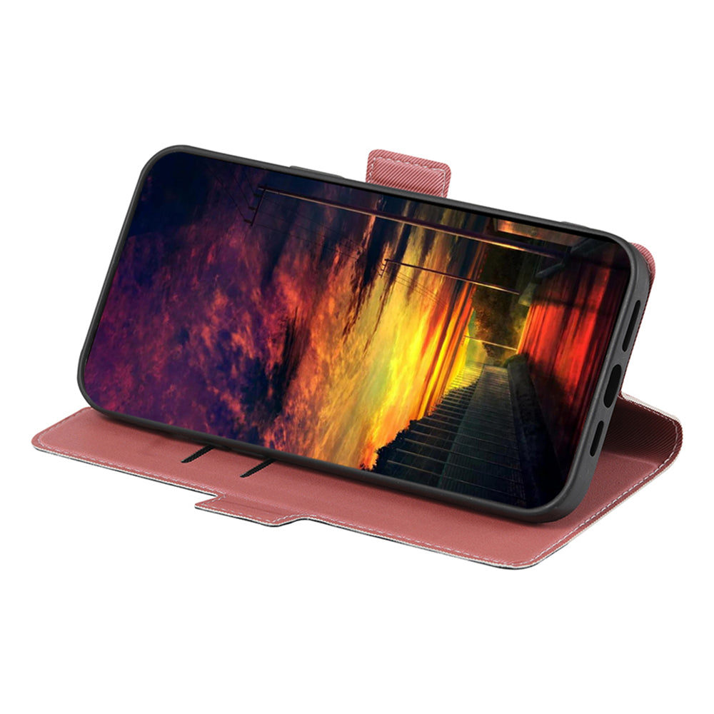 Uniqkart for Samsung Galaxy M54 5G / F54 5G Twill Texture Phone Cover Stand Magnetic Closure Card Slot PU Leather Case - Pink