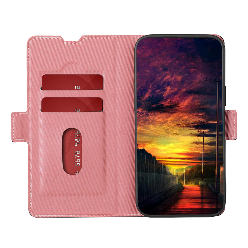 Uniqkart for Samsung Galaxy M54 5G / F54 5G Twill Texture Phone Cover Stand Magnetic Closure Card Slot PU Leather Case - Pink