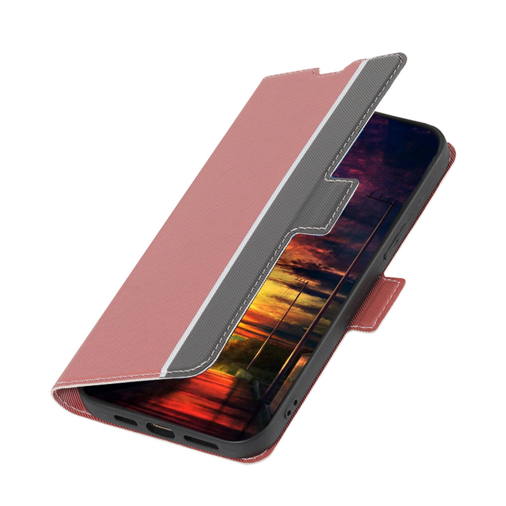 Uniqkart for Samsung Galaxy M54 5G / F54 5G Twill Texture Phone Cover Stand Magnetic Closure Card Slot PU Leather Case - Pink