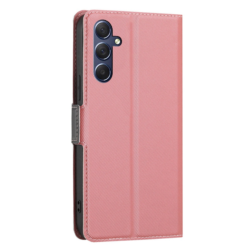 Uniqkart for Samsung Galaxy M54 5G / F54 5G Twill Texture Phone Cover Stand Magnetic Closure Card Slot PU Leather Case - Pink