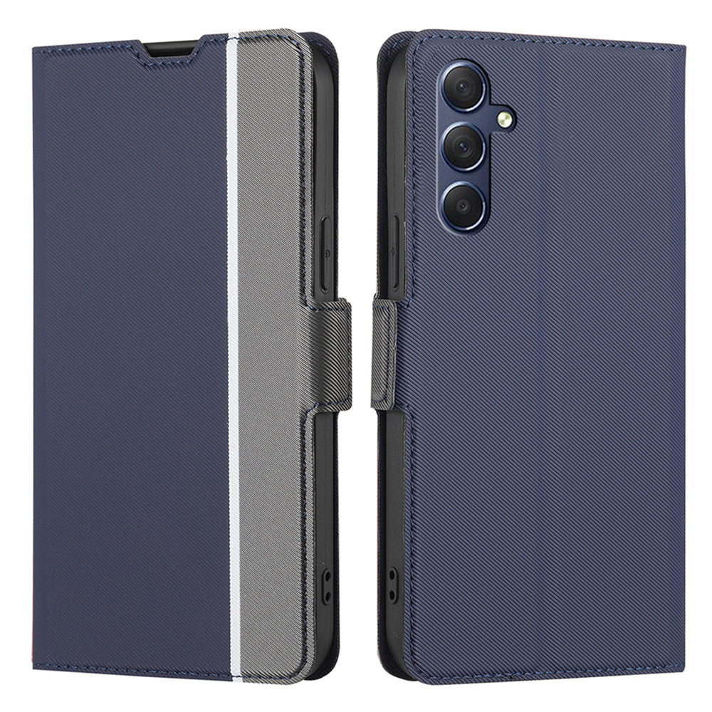Uniqkart for Samsung Galaxy M54 5G / F54 5G Twill Texture Phone Cover Stand Magnetic Closure Card Slot PU Leather Case - Blue