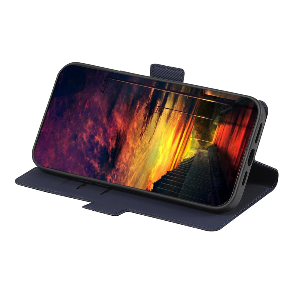 Uniqkart for Samsung Galaxy M54 5G / F54 5G Twill Texture Phone Cover Stand Magnetic Closure Card Slot PU Leather Case - Blue
