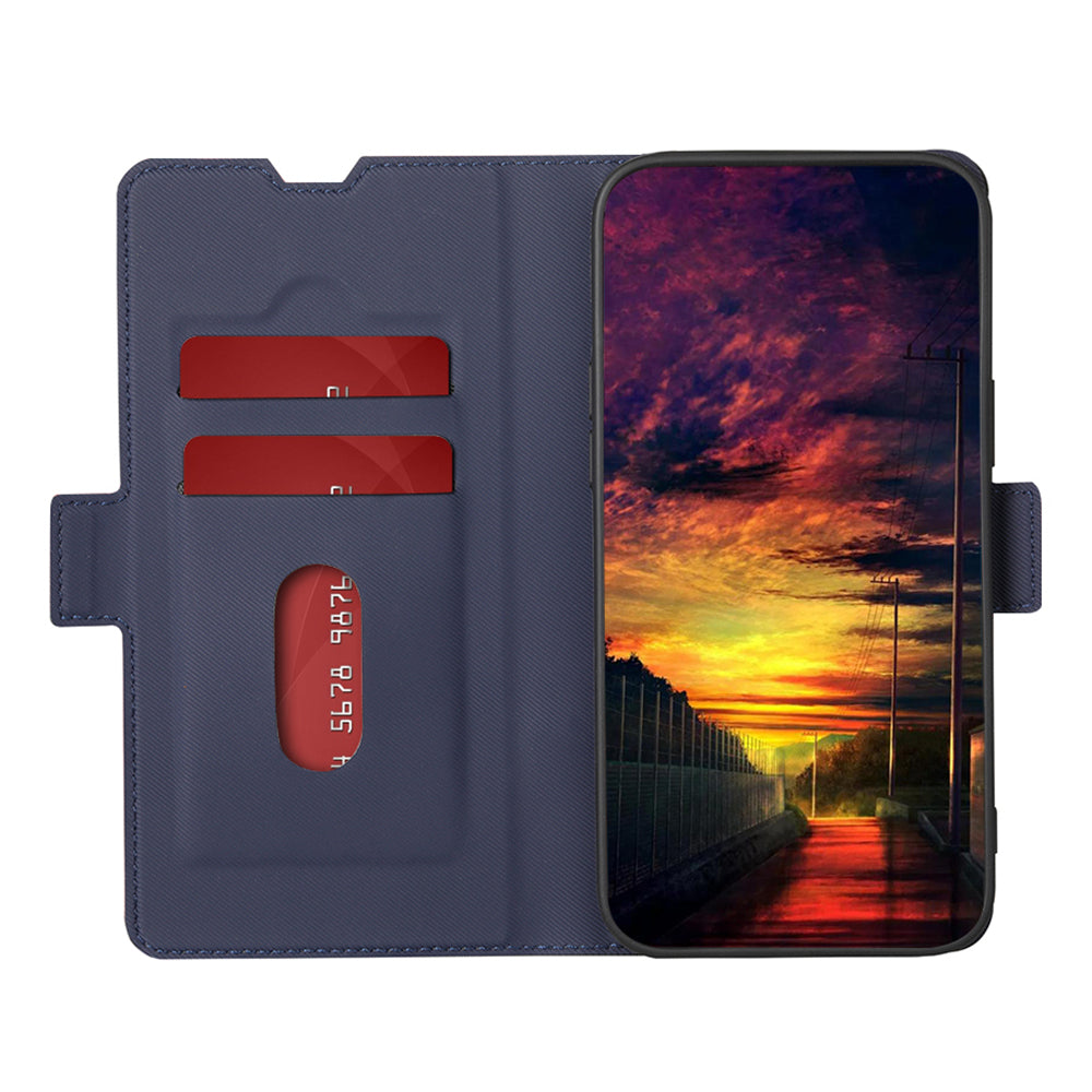 Uniqkart for Samsung Galaxy M54 5G / F54 5G Twill Texture Phone Cover Stand Magnetic Closure Card Slot PU Leather Case - Blue