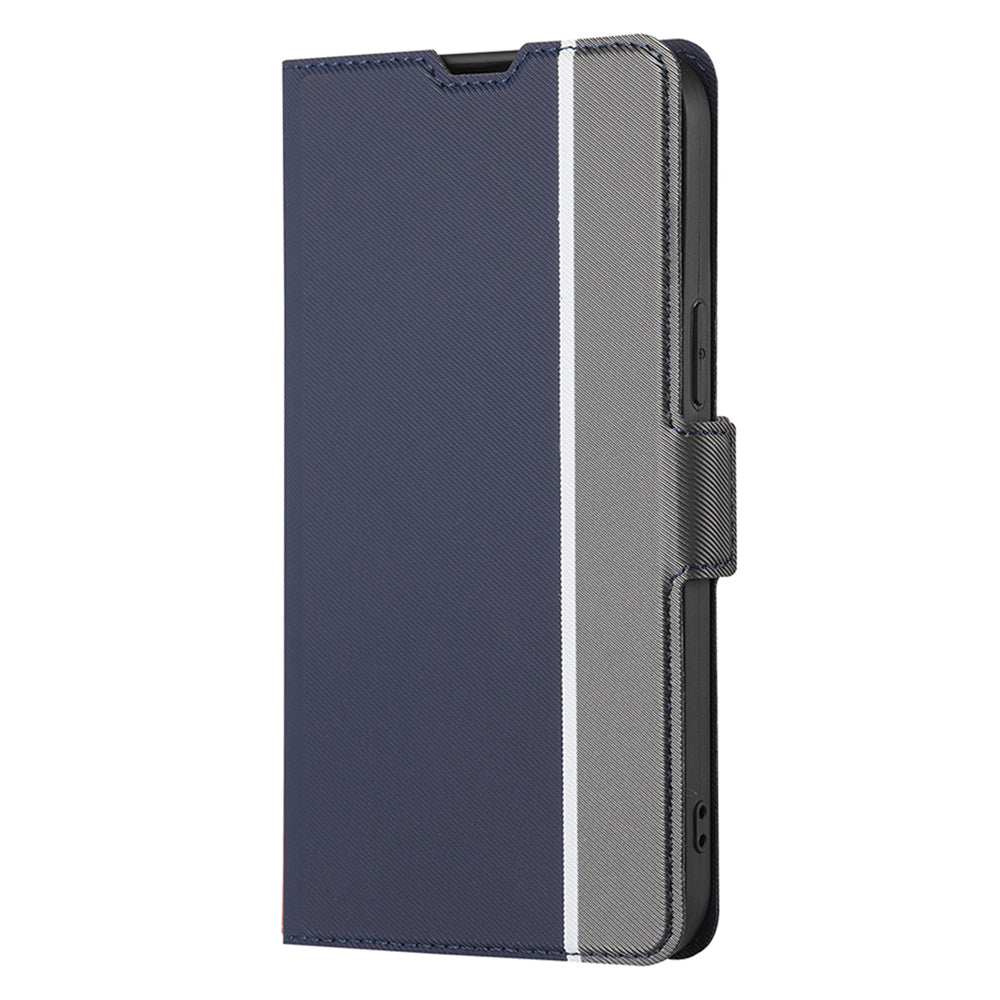 Uniqkart for Samsung Galaxy M54 5G / F54 5G Twill Texture Phone Cover Stand Magnetic Closure Card Slot PU Leather Case - Blue