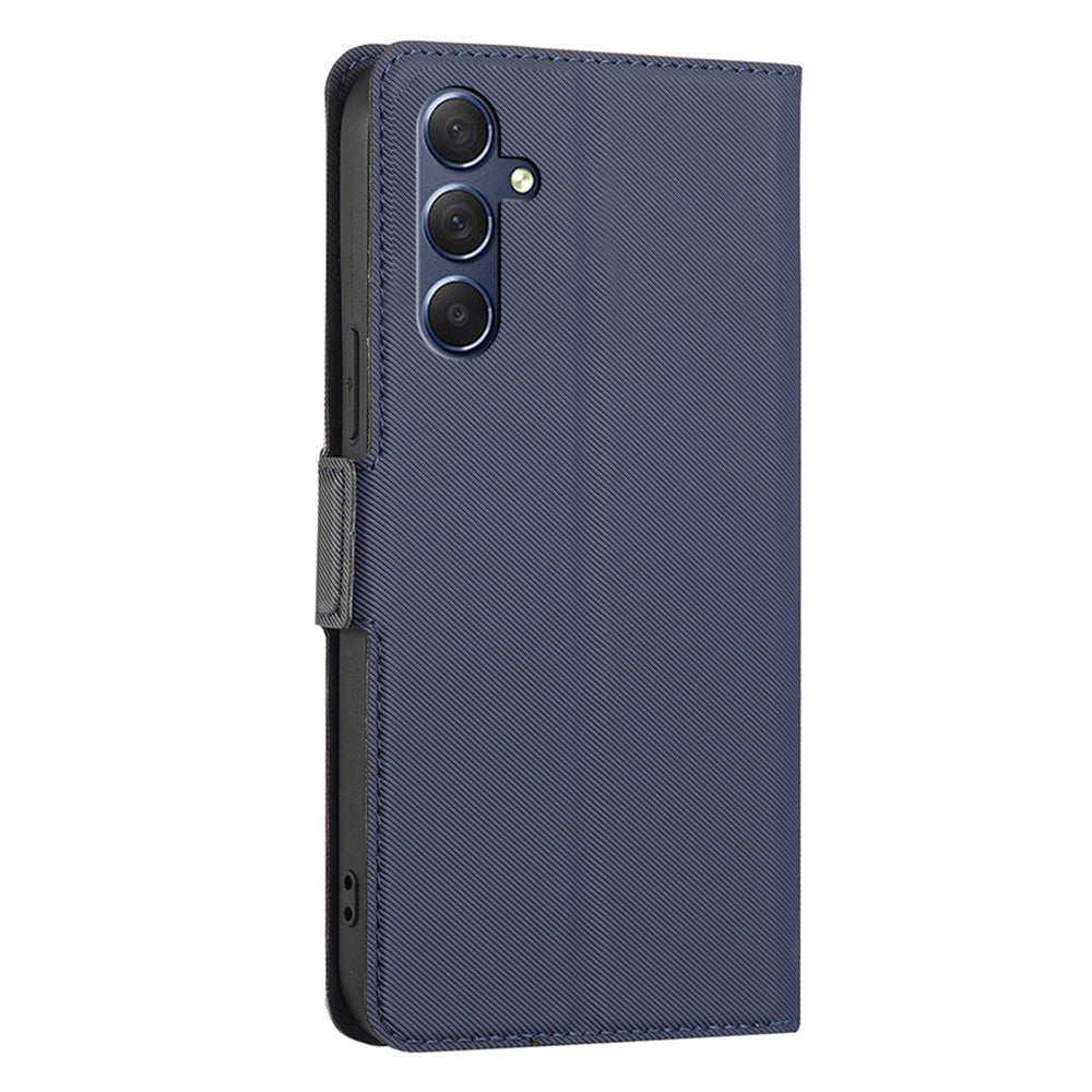 Uniqkart for Samsung Galaxy M54 5G / F54 5G Twill Texture Phone Cover Stand Magnetic Closure Card Slot PU Leather Case - Blue