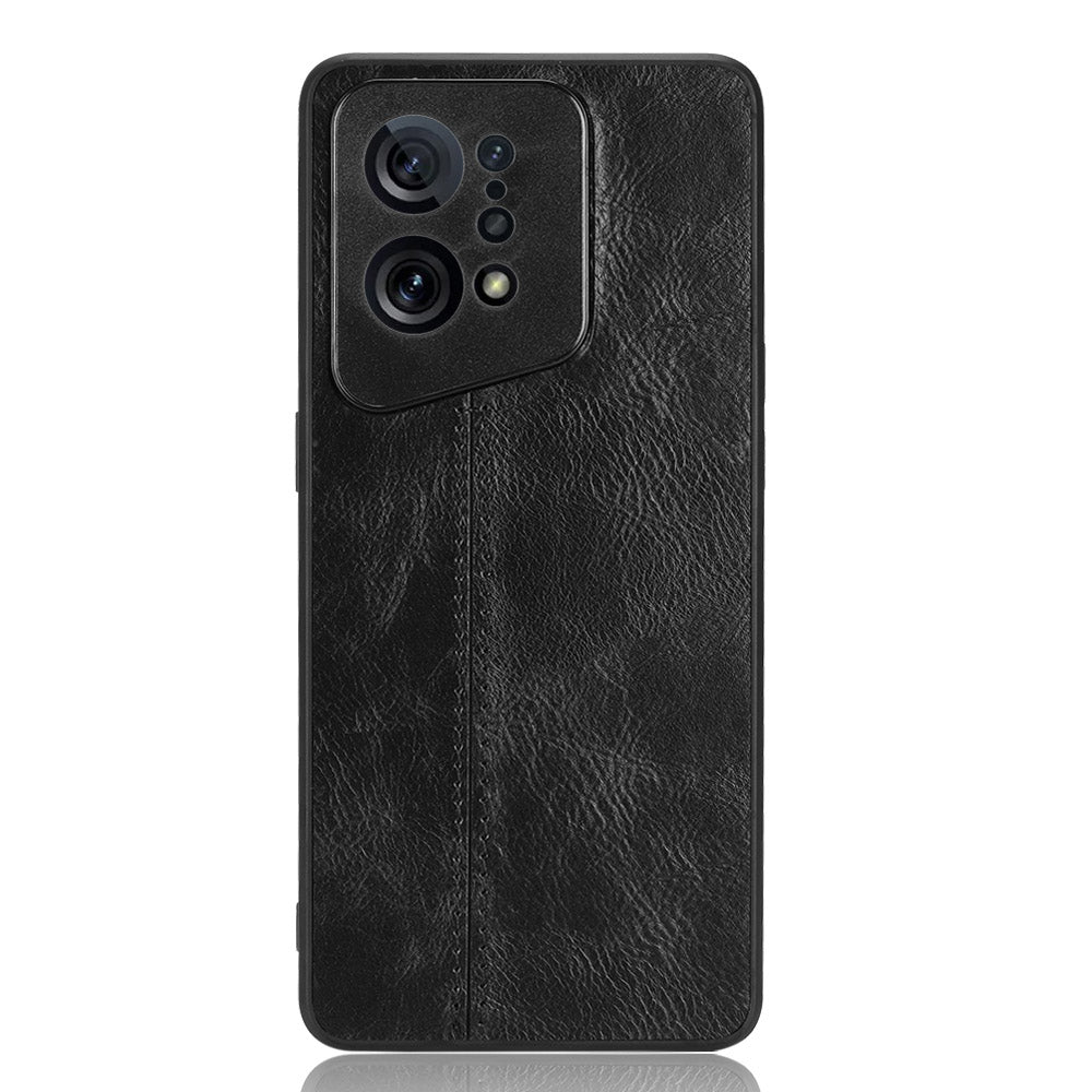 Uniqkart for Oppo Find X5 PU Leather Coated TPU+PC Phone Case Cowhide Texture Protective Cover - Black