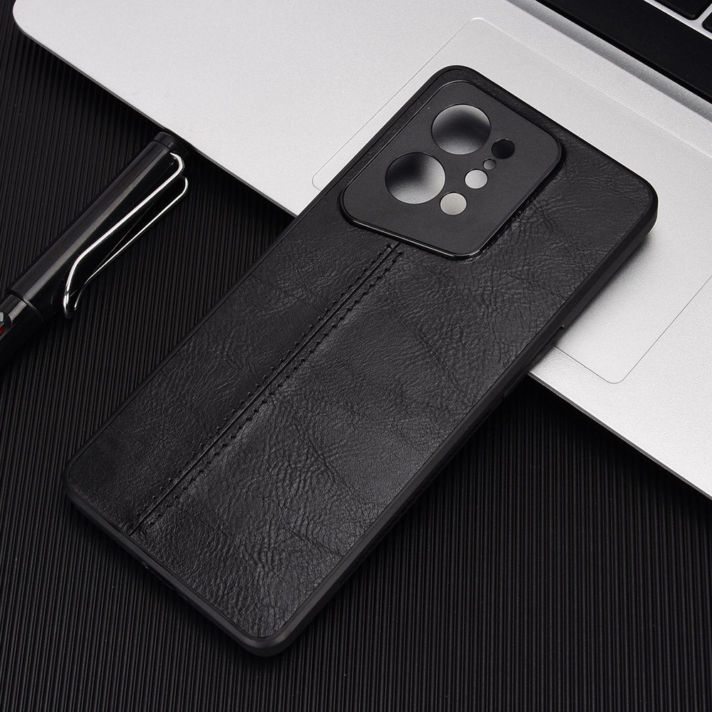 Uniqkart for Oppo Find X5 PU Leather Coated TPU+PC Phone Case Cowhide Texture Protective Cover - Black