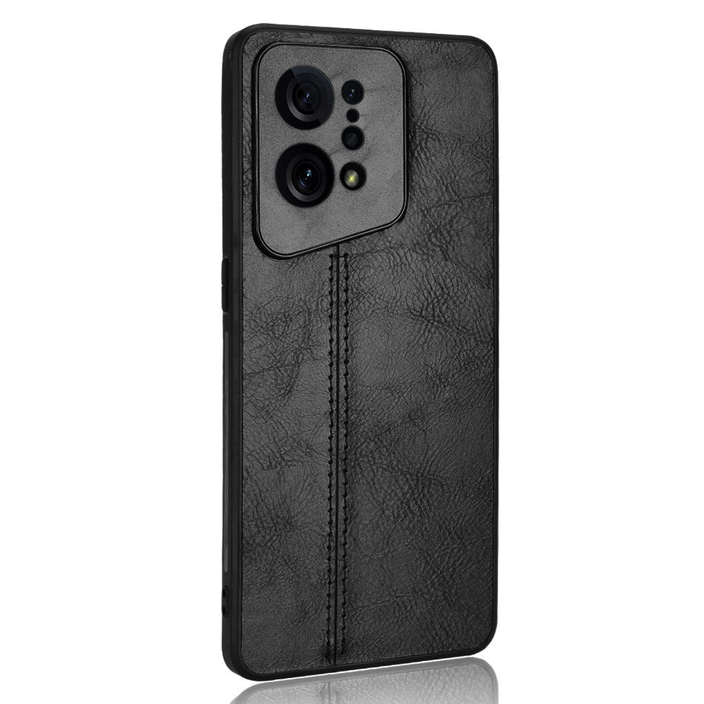 Uniqkart for Oppo Find X5 PU Leather Coated TPU+PC Phone Case Cowhide Texture Protective Cover - Black