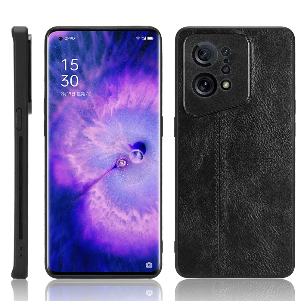 Uniqkart for Oppo Find X5 PU Leather Coated TPU+PC Phone Case Cowhide Texture Protective Cover - Black