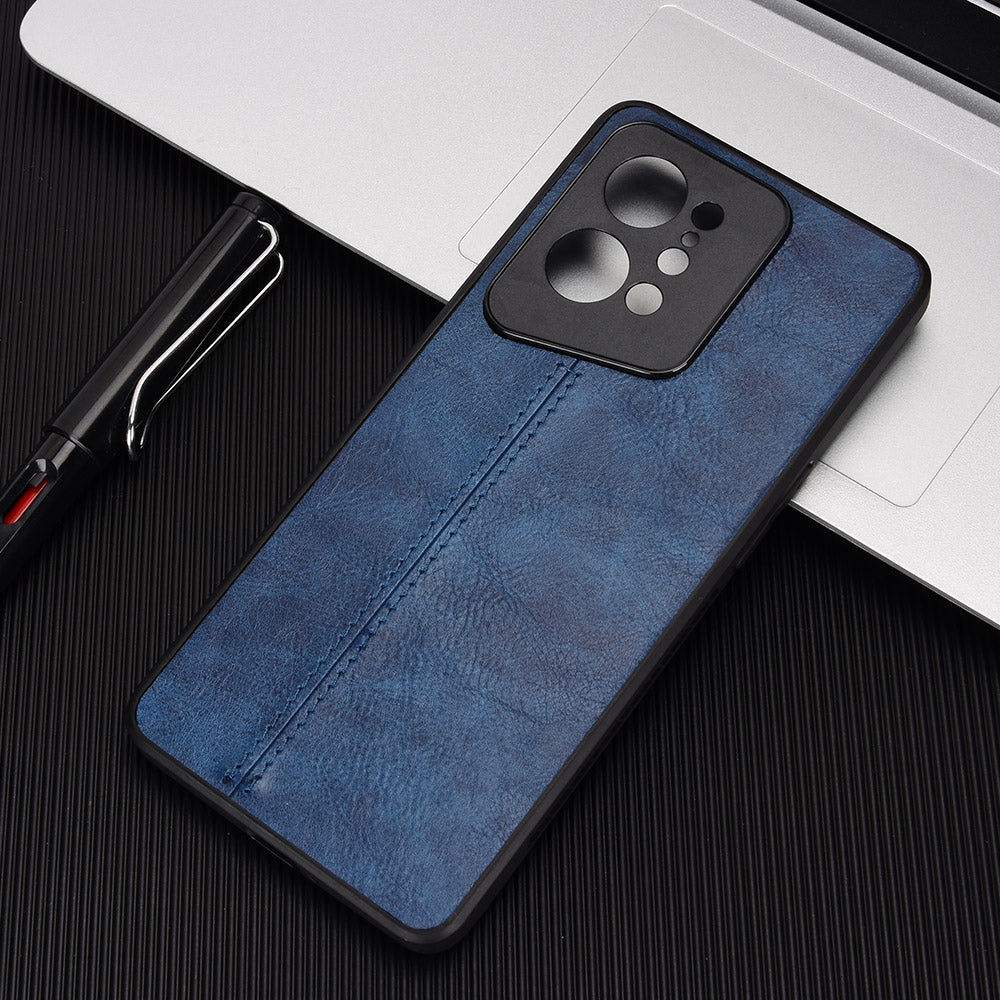 Uniqkart for Oppo Find X5 PU Leather Coated TPU+PC Phone Case Cowhide Texture Protective Cover - Blue