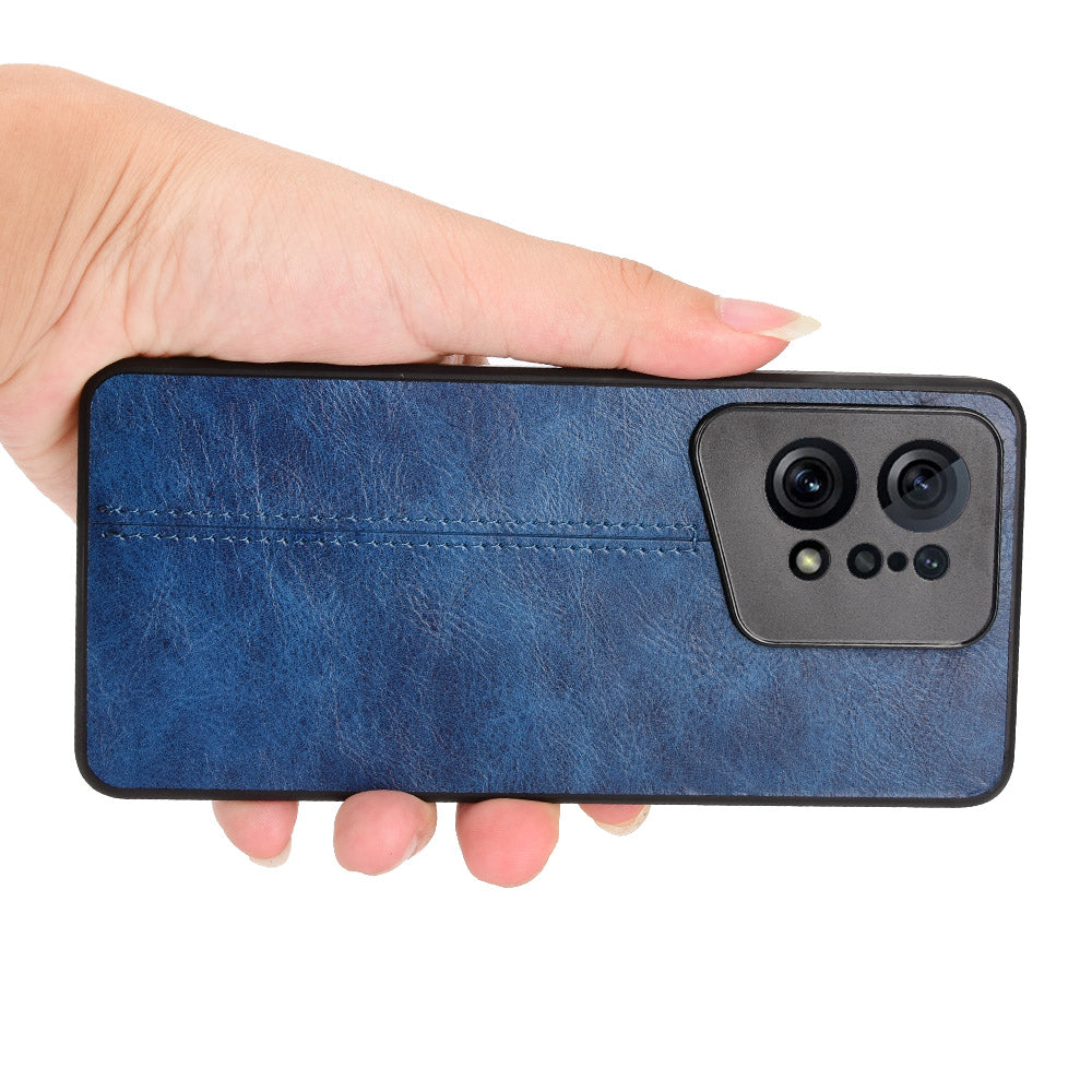 Uniqkart for Oppo Find X5 PU Leather Coated TPU+PC Phone Case Cowhide Texture Protective Cover - Blue