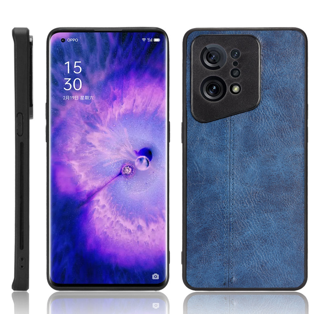 Uniqkart for Oppo Find X5 PU Leather Coated TPU+PC Phone Case Cowhide Texture Protective Cover - Blue