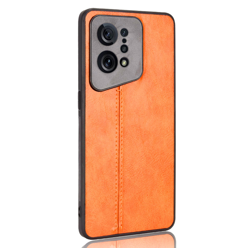 Uniqkart for Oppo Find X5 PU Leather Coated TPU+PC Phone Case Cowhide Texture Protective Cover - Orange