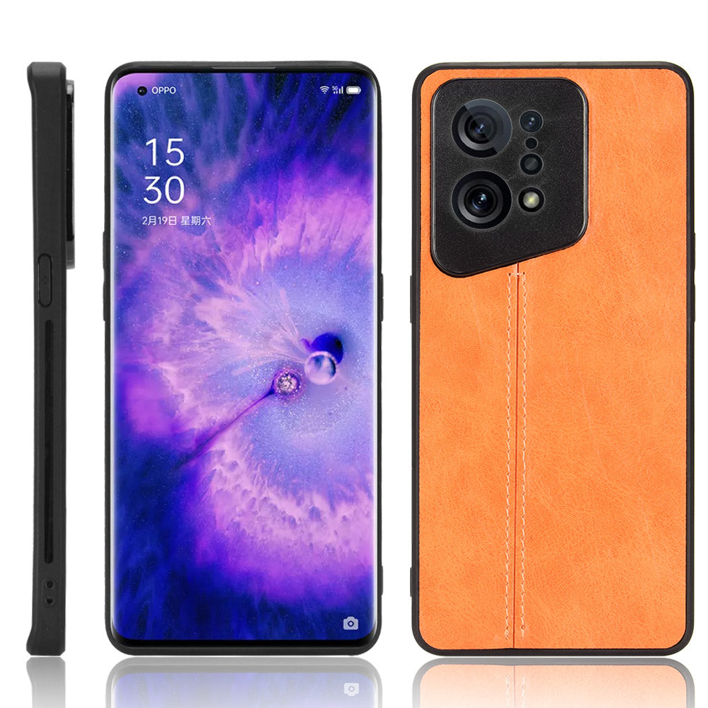 Uniqkart for Oppo Find X5 PU Leather Coated TPU+PC Phone Case Cowhide Texture Protective Cover - Orange