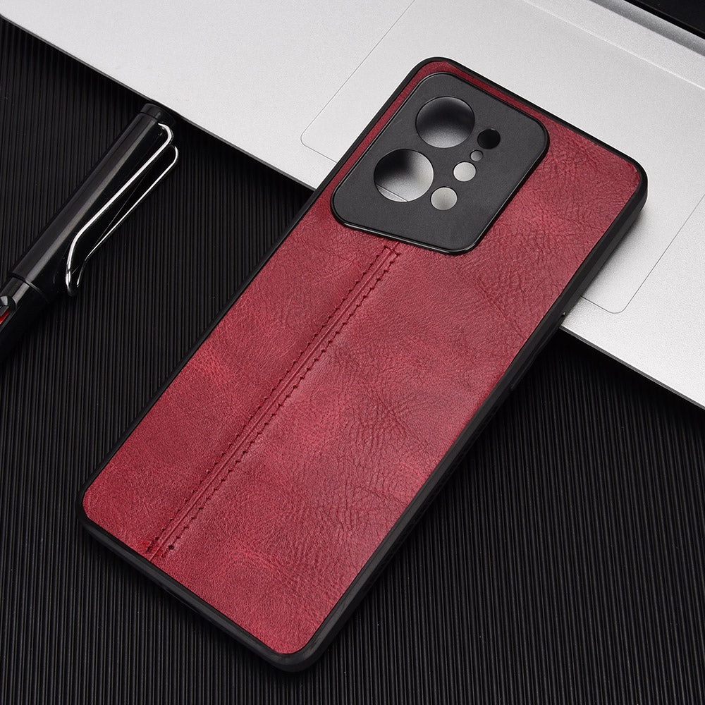 Uniqkart for Oppo Find X5 PU Leather Coated TPU+PC Phone Case Cowhide Texture Protective Cover - Red