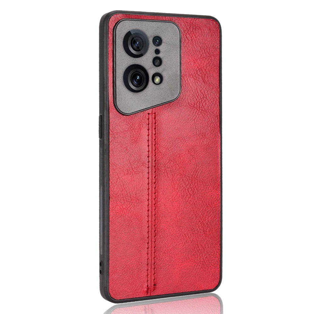 Uniqkart for Oppo Find X5 PU Leather Coated TPU+PC Phone Case Cowhide Texture Protective Cover - Red