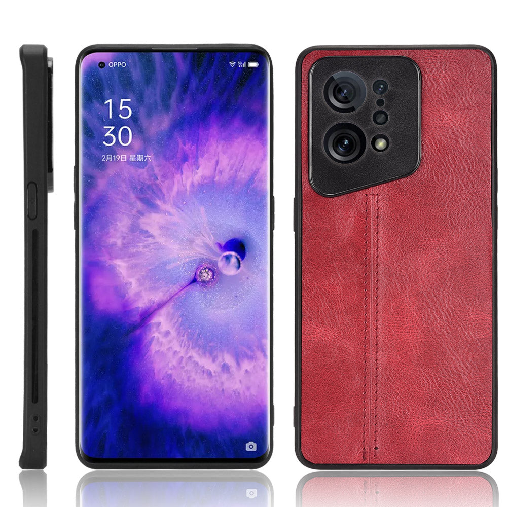 Uniqkart for Oppo Find X5 PU Leather Coated TPU+PC Phone Case Cowhide Texture Protective Cover - Red