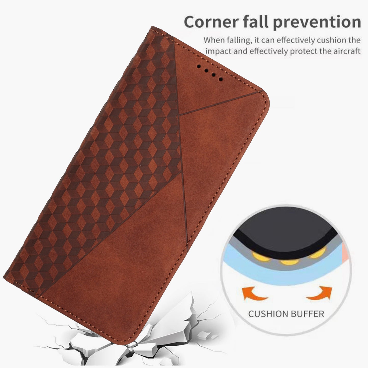 Uniqkart for Xiaomi Poco F5 5G / Redmi Note 12 Turbo Imprinted Rhombus Leather Case Phone Stand Wallet Cover - Brown