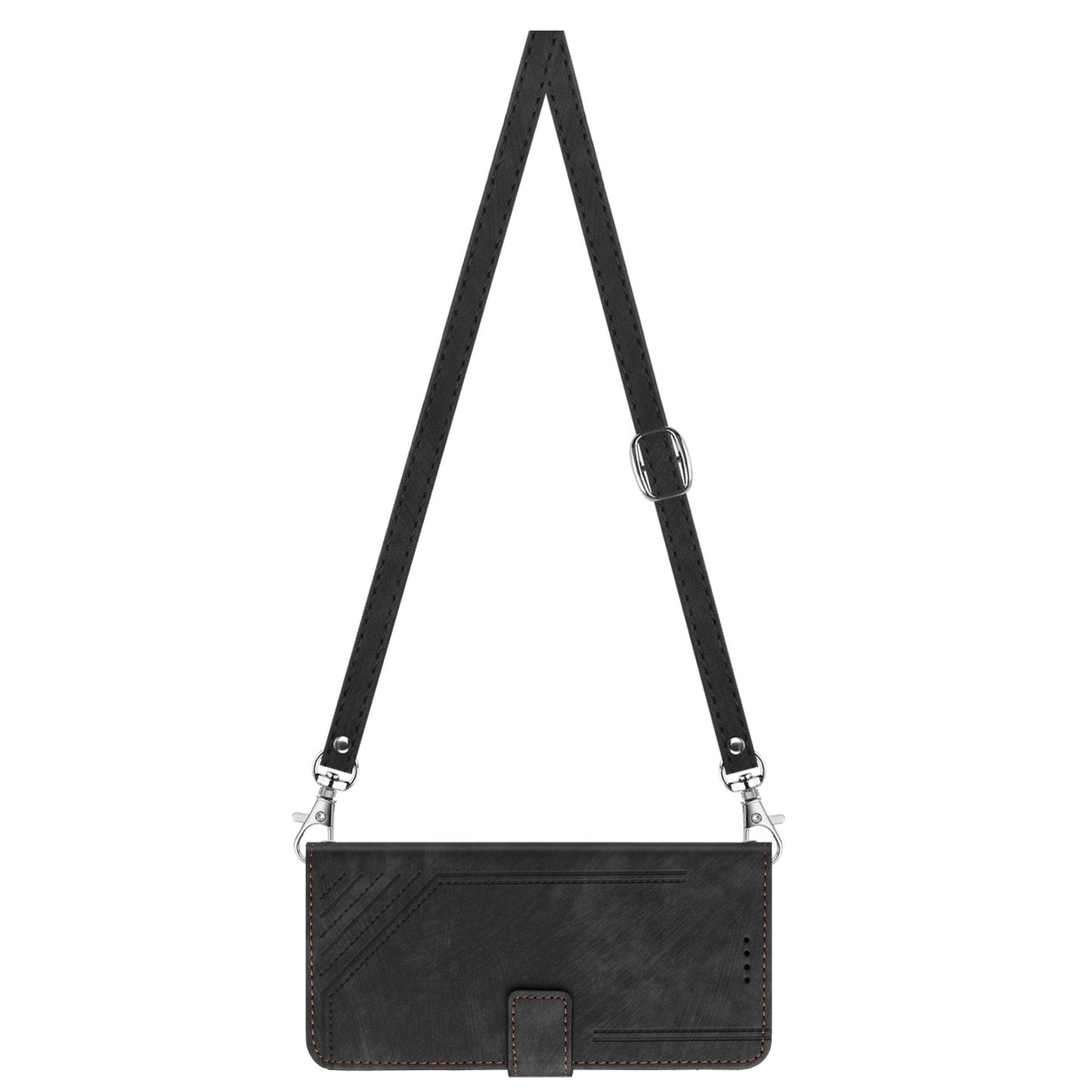 Leather Case for Xiaomi Redmi Note 12S 4G Lines Imprinted Stand Wallet Phone Cover with Shoulder Strap - Black