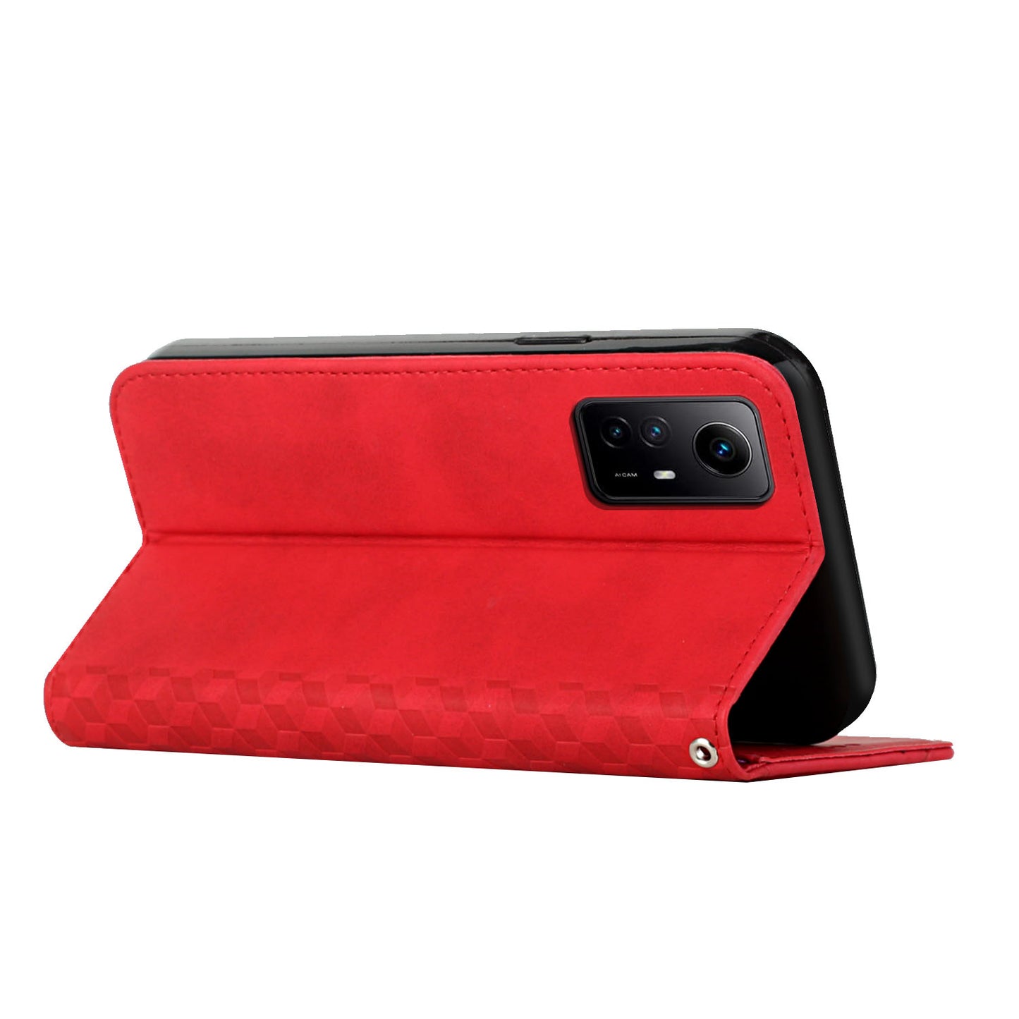 Uniqkart for Xiaomi Redmi Note 12S 4G Imprinted Rhombus Leather Case Phone Stand Wallet Shockproof Cover - Red