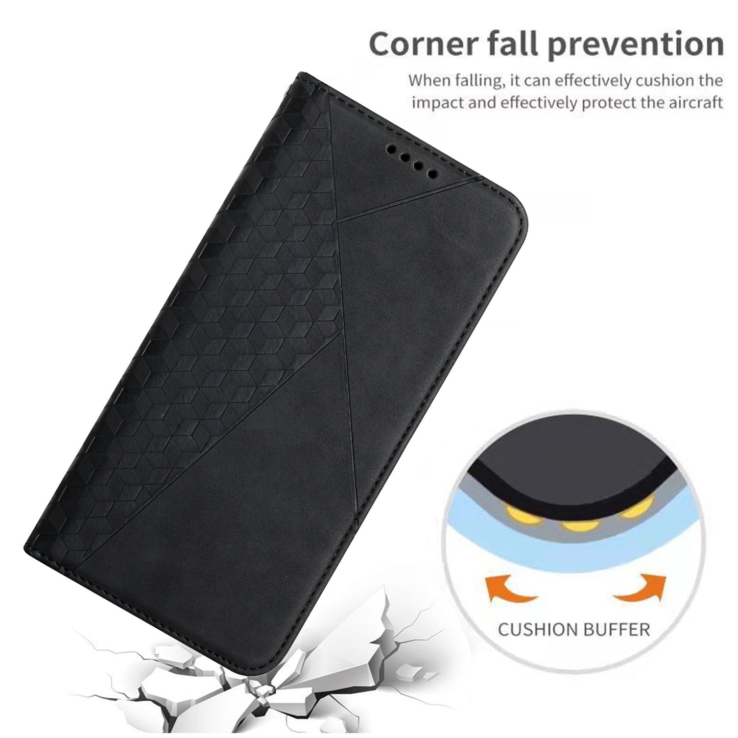 Uniqkart for Xiaomi Redmi Note 12S 4G Imprinted Rhombus Leather Case Phone Stand Wallet Shockproof Cover - Black