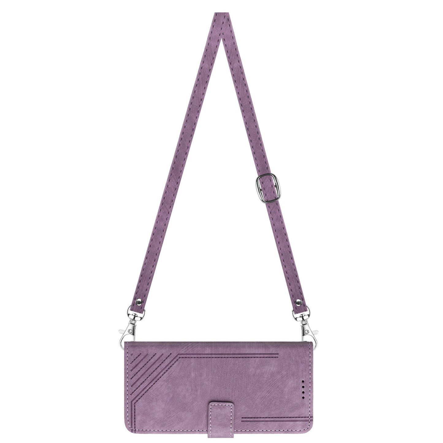 Leather Case for Realme C55 Lines Imprinted Viewing Stand Wallet Phone Cover with Shoulder Strap - Purple