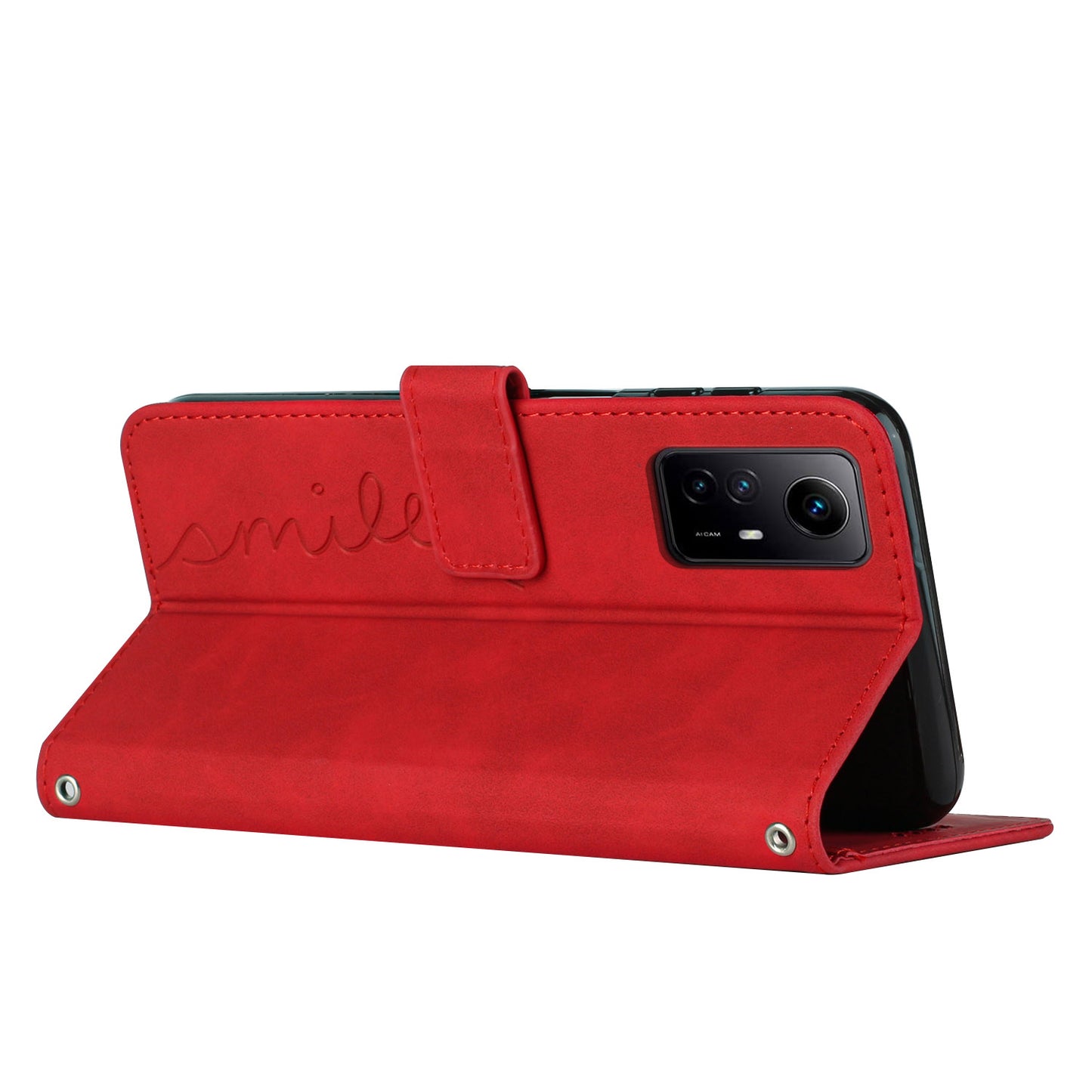 Uniqkart for Xiaomi Redmi Note 12S 4G Leather Phone Case Stand Imprinted Heart Wallet Skin-touch Cover - Red