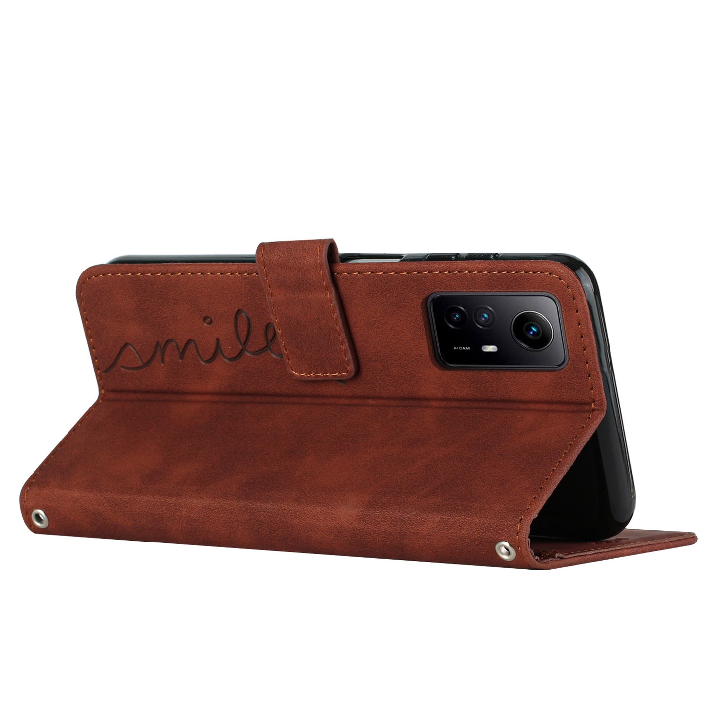 Uniqkart for Xiaomi Redmi Note 12S 4G Leather Phone Case Stand Imprinted Heart Wallet Skin-touch Cover - Brown