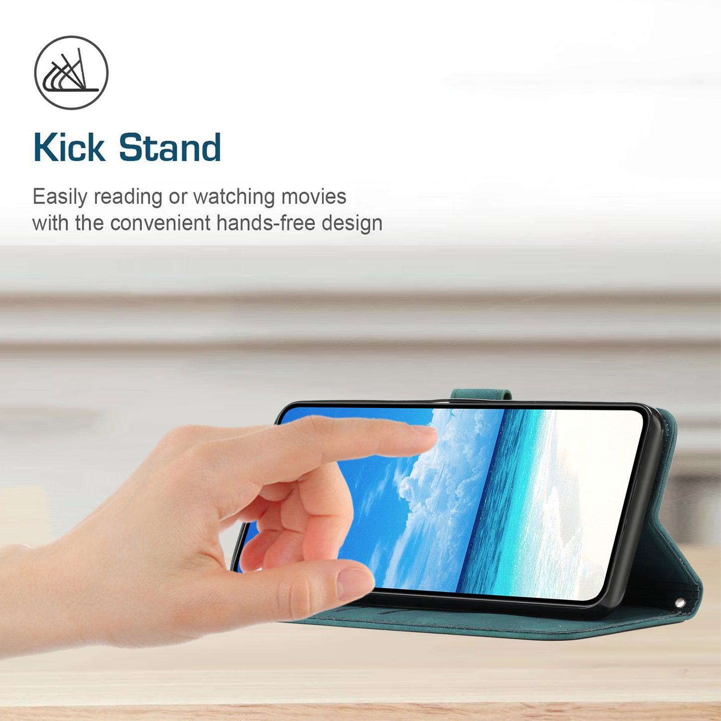 Uniqkart for Xiaomi Redmi Note 12S 4G Leather Phone Case Stand Imprinted Heart Wallet Skin-touch Cover - Green
