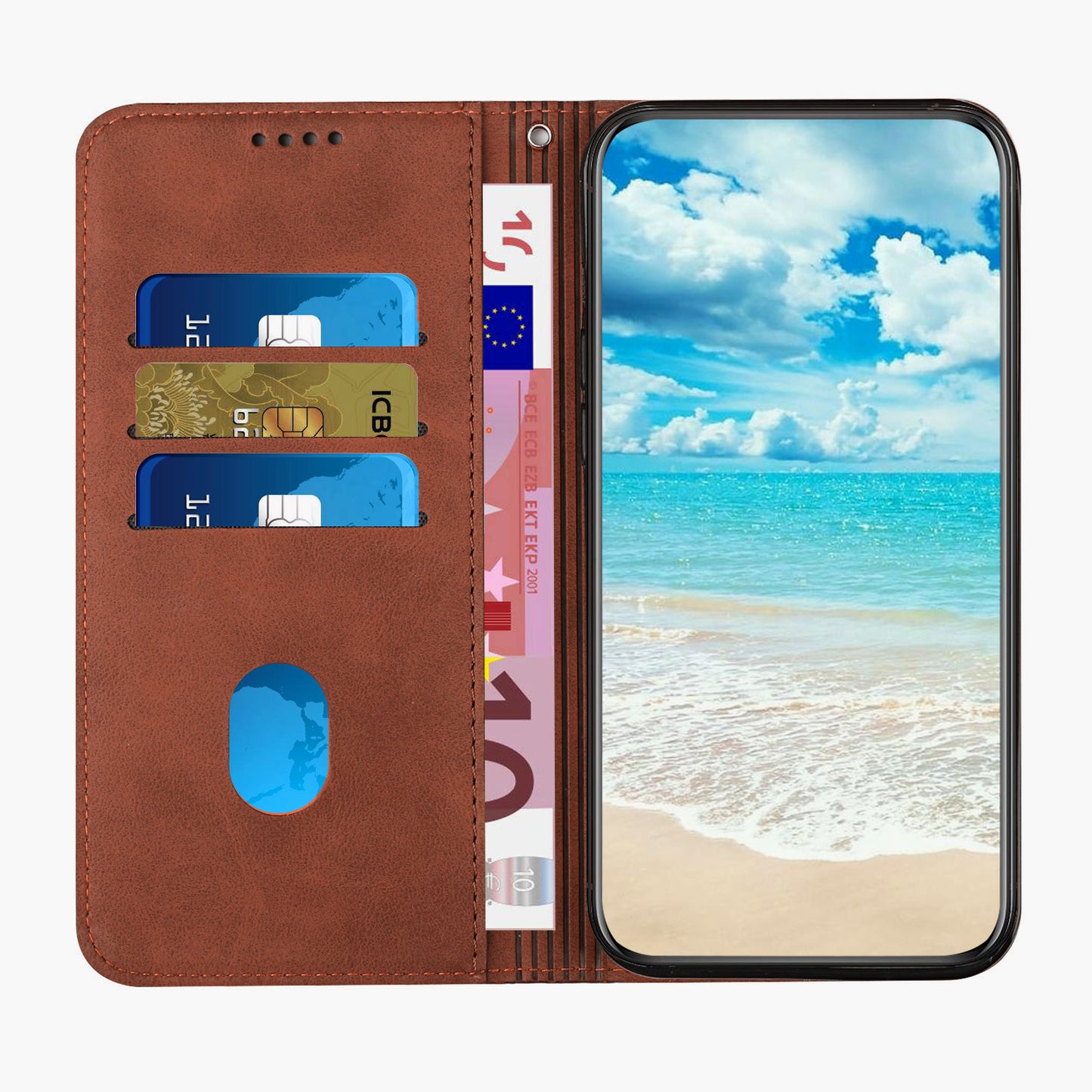 Uniqkart for Realme C55 Imprinted Rhombus Leather Case Phone Stand Wallet Fall-proof Cover - Brown