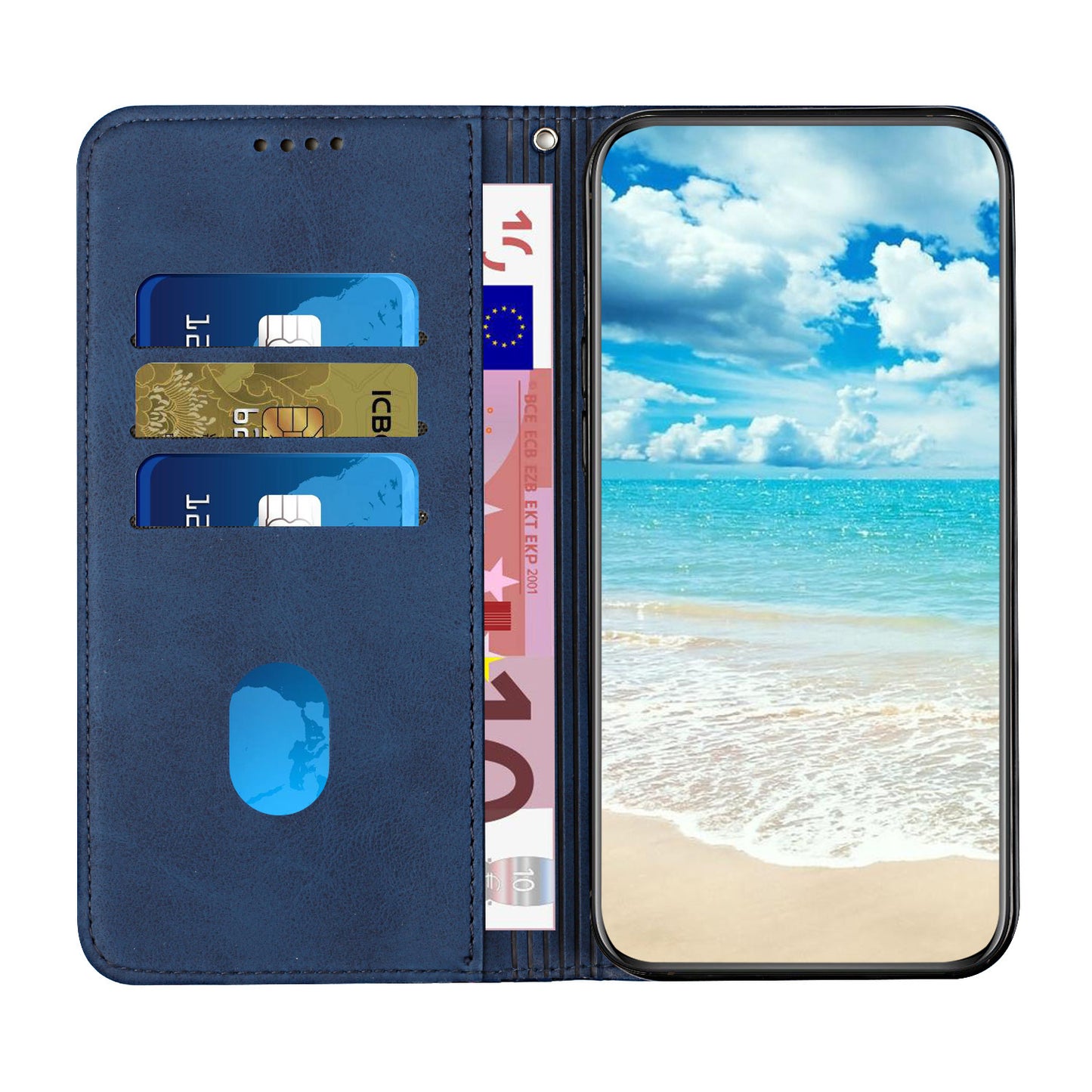 Uniqkart for Realme C55 Imprinted Rhombus Leather Case Phone Stand Wallet Fall-proof Cover - Sapphire