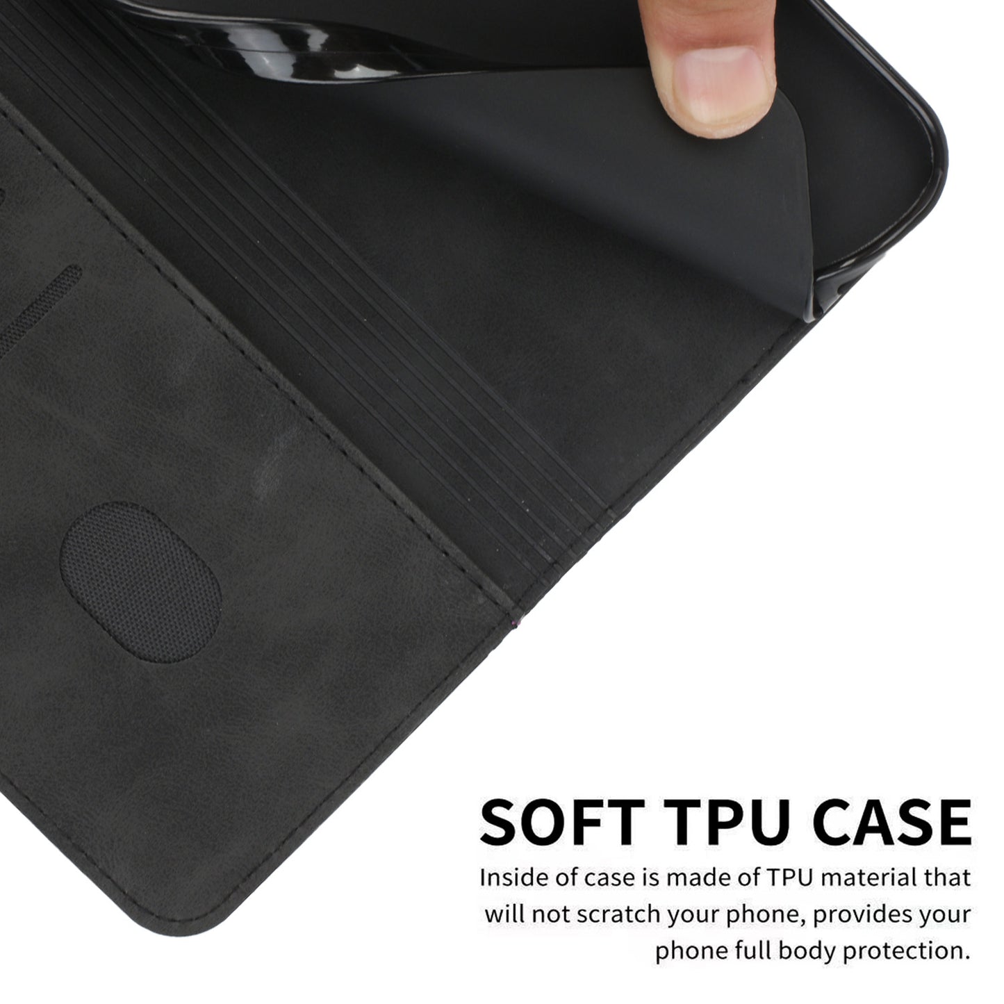 Uniqkart for Realme C55 Imprinted Rhombus Leather Case Phone Stand Wallet Fall-proof Cover - Black