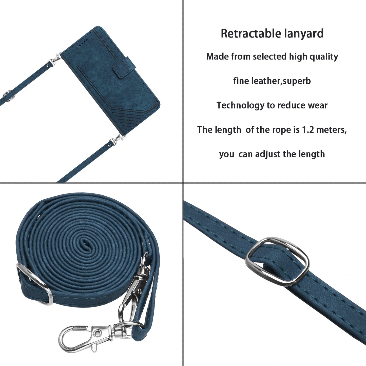 Leather Case for Realme 11 5G Lines Imprinted Foldable Stand Wallet Phone Cover with Shoulder Strap - Sapphire