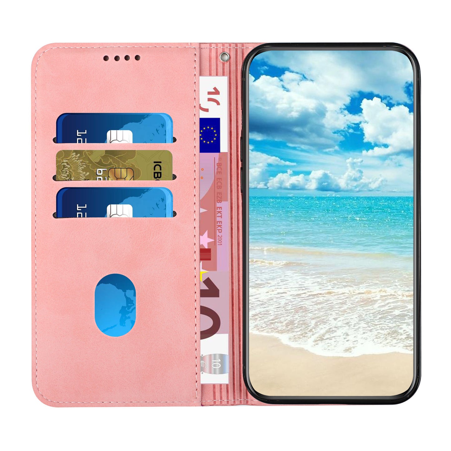 Uniqkart for Oppo Reno10 5G Scratch Proof Imprinted Rhombus Leather Case Phone Stand Wallet Cover - Rose Gold