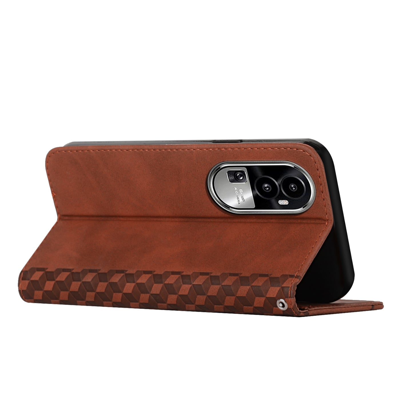 Uniqkart for Oppo Reno10 5G Scratch Proof Imprinted Rhombus Leather Case Phone Stand Wallet Cover - Brown