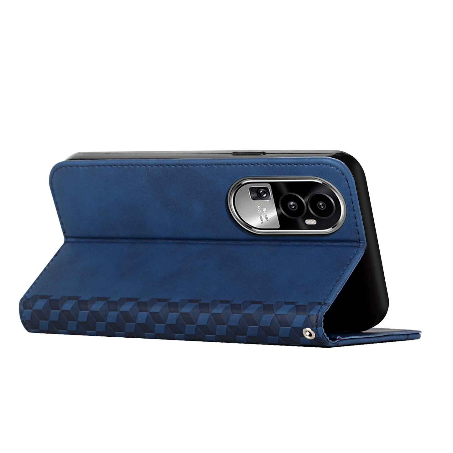 Uniqkart for Oppo Reno10 5G Scratch Proof Imprinted Rhombus Leather Case Phone Stand Wallet Cover - Sapphire