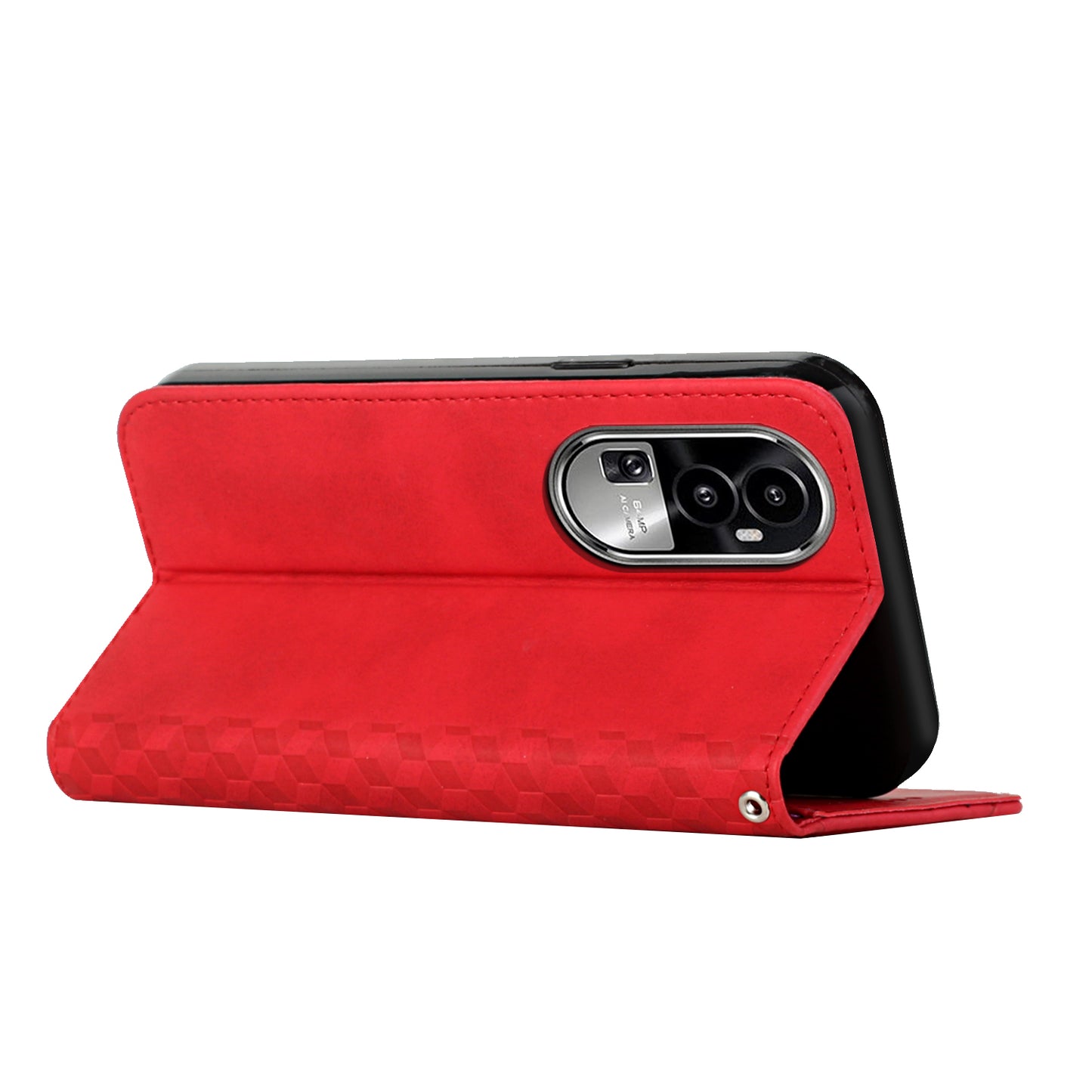 Uniqkart for Oppo Reno10 5G Scratch Proof Imprinted Rhombus Leather Case Phone Stand Wallet Cover - Red