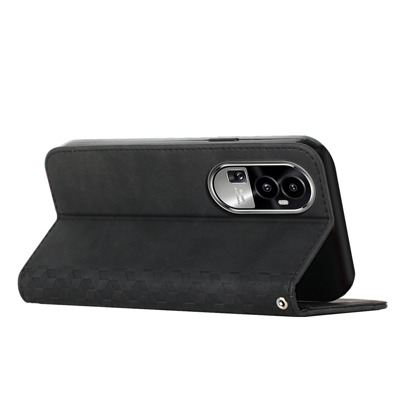 Uniqkart for Oppo Reno10 5G Scratch Proof Imprinted Rhombus Leather Case Phone Stand Wallet Cover - Black