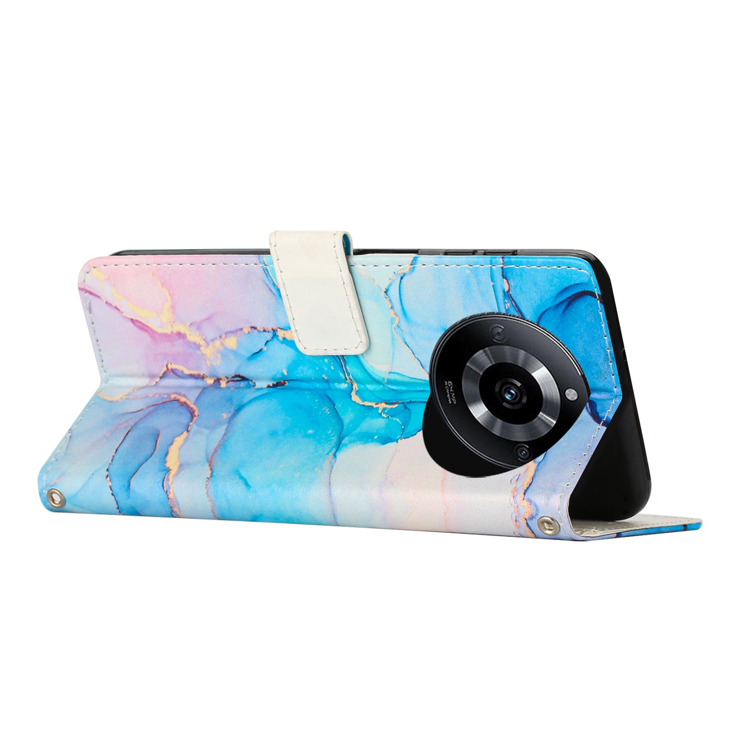 Phone Wallet for Realme 11 5G PU Leather Case Marble Pattern Stand Cover with Shoulder Strap - Pink / Green