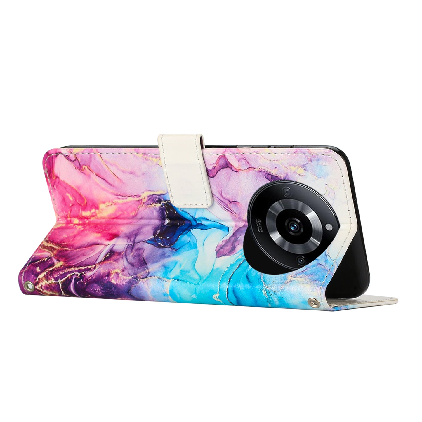 Phone Wallet for Realme 11 5G PU Leather Case Marble Pattern Stand Cover with Shoulder Strap - Pink / Purple