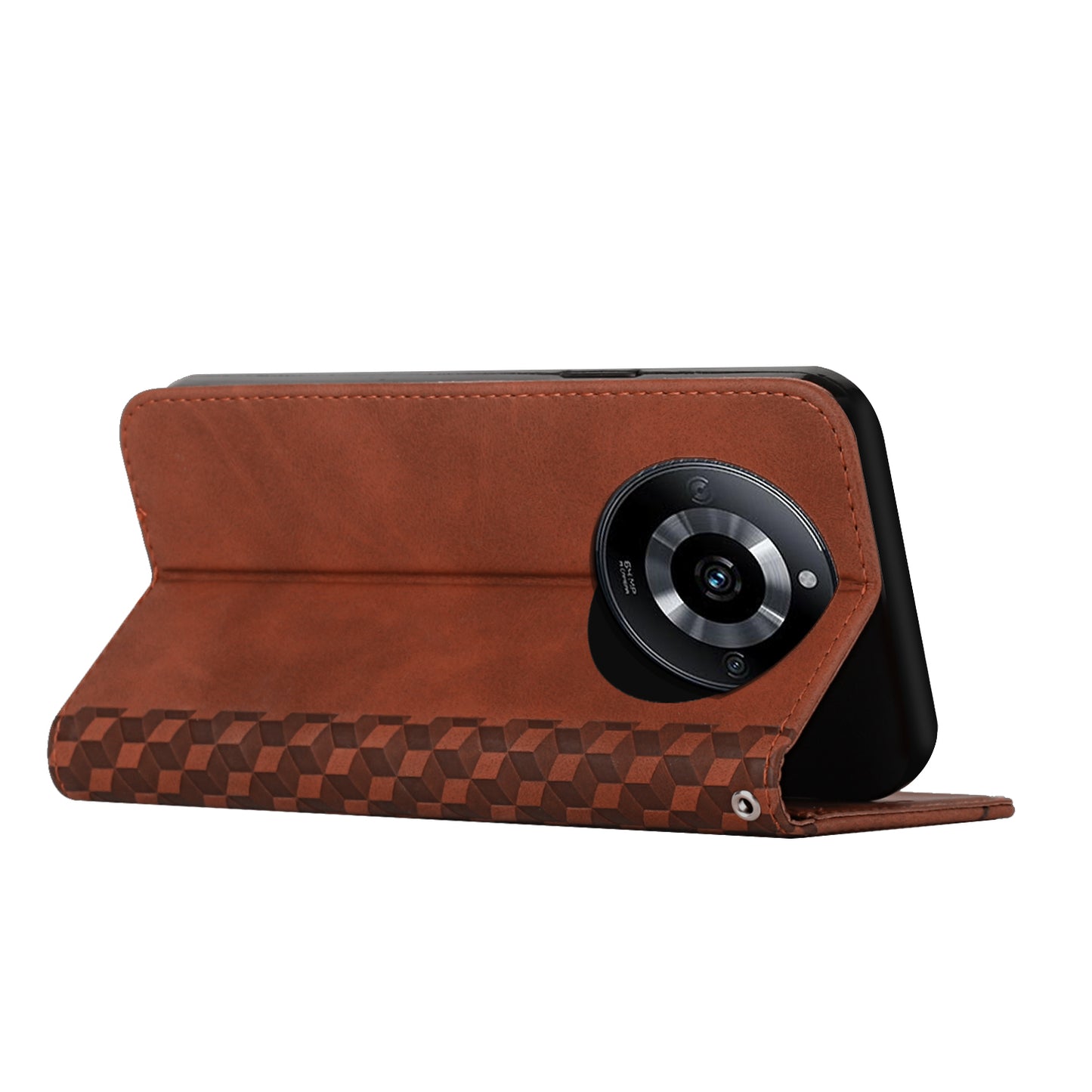 Uniqkart for Realme 11 5G Imprinted Rhombus Leather Case Phone Stand Wallet Skin-touch Cover - Brown