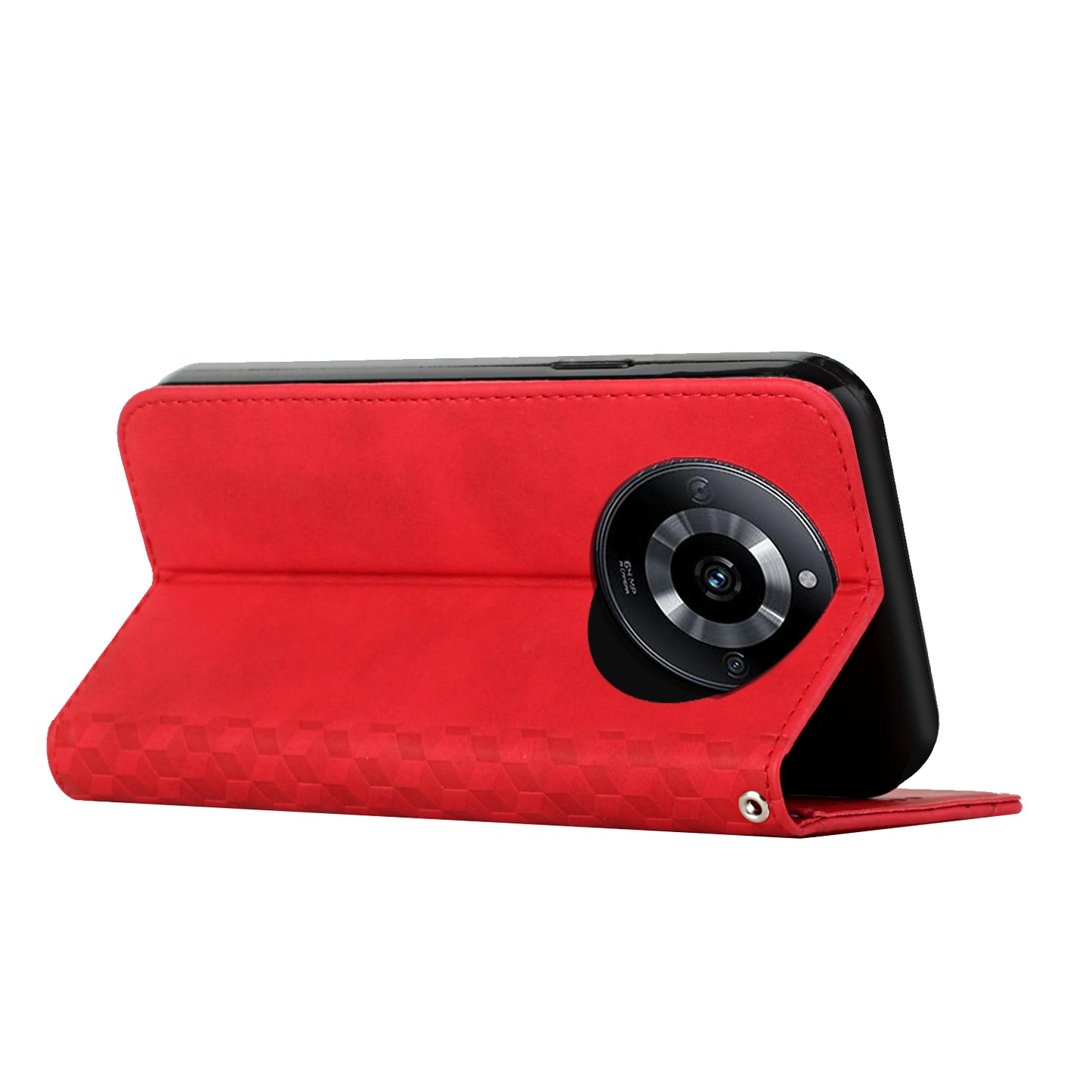 Uniqkart for Realme 11 5G Imprinted Rhombus Leather Case Phone Stand Wallet Skin-touch Cover - Red