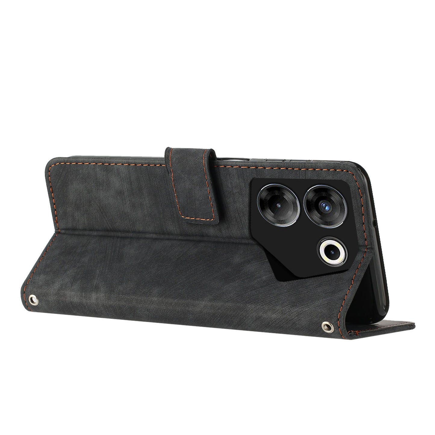 Uniqkart for Tecno Camon 20 Pro 5G Lines Imprinted Stand Wallet Anti-drop Leather Phone Cover with Shoulder Strap - Black